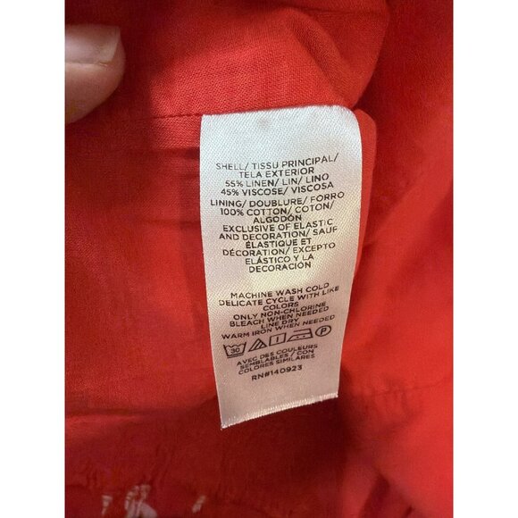 Ann Taylor Red Floral Linen Blend Puff Sleeve Crop Top Blouse Size 10 Boho Chic - Picture 3 of 8